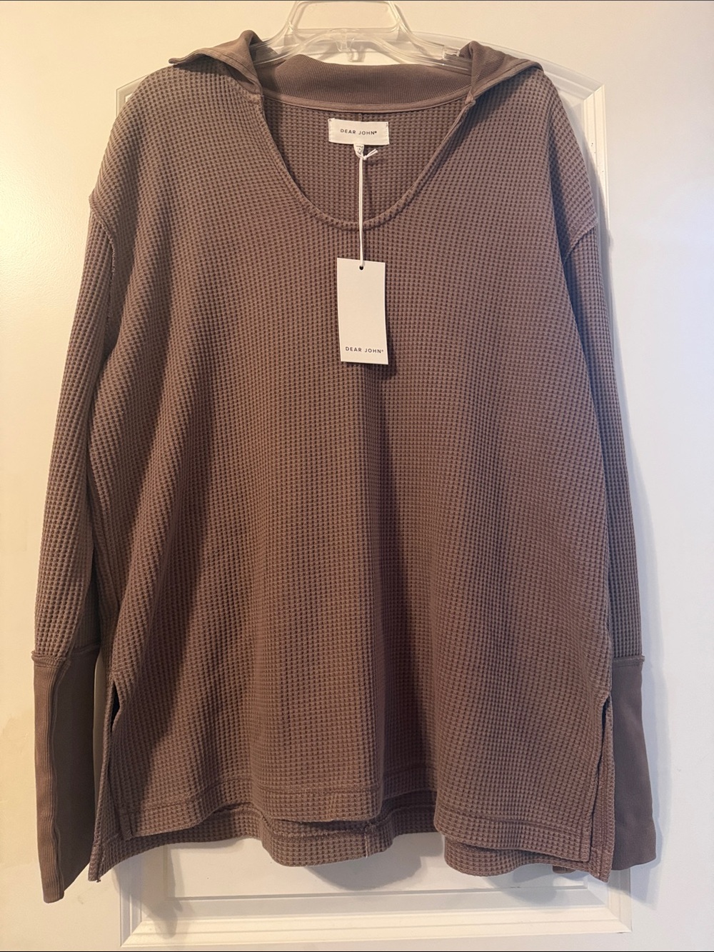 Dear John Women's V-Neck Waffle Knit Sweater in Taupe